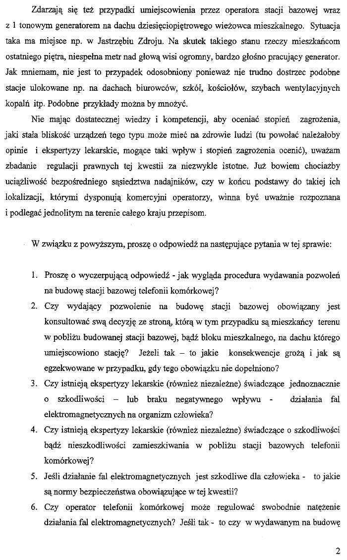 Interpelacja poselska pos�a Boles�awa Piecha zagro�enie polami elektromagnetycznymi 2