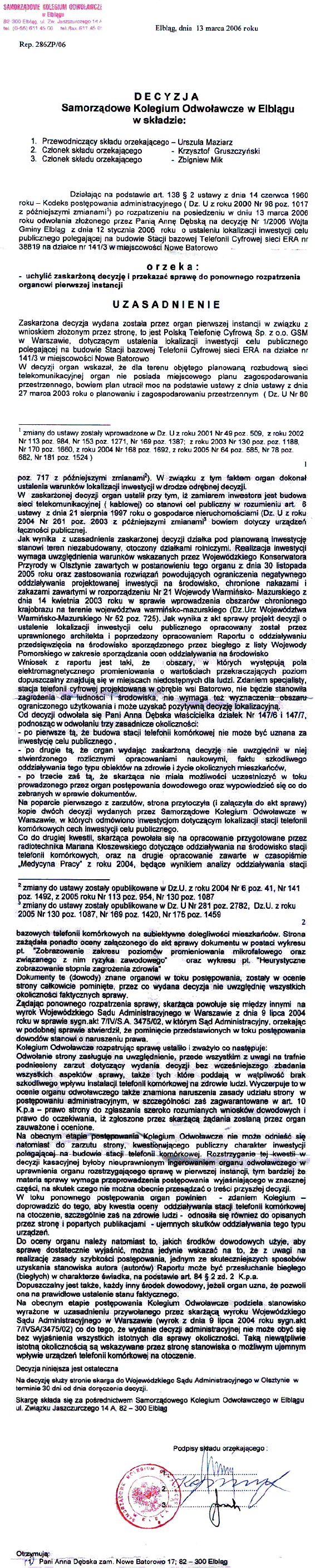 decyzja kolegium odwoawczego w Elblgu