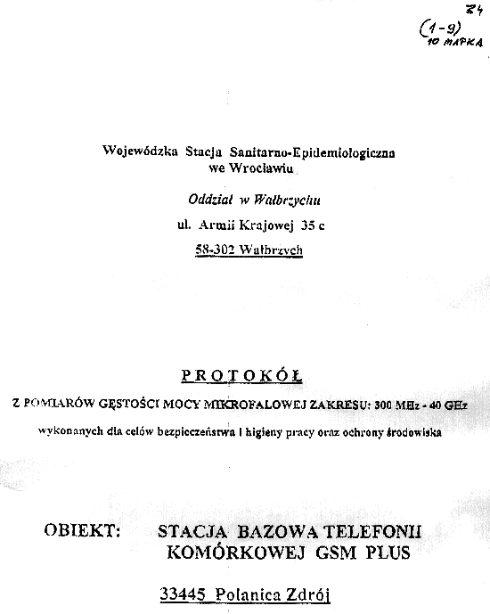 Polanica Zdrj sprawozdanie pomiarowe, strona tytuowa