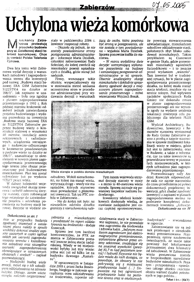 Zabierz�w Uchylona wie�a kom�rkowa