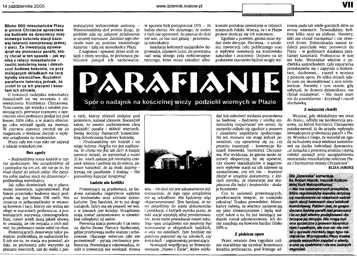 Parafianie, Sp�r o nadajnik na ko�cielnej wie�y podzieli� wiernych w P�azie